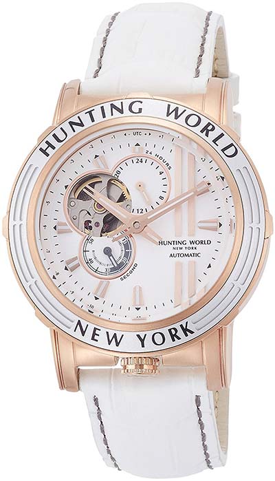 [ハンティングワールド]HUNTING WORLD 腕時計 アディショナルタイム 自動巻き レザー ホワイト文字盤 5気圧防水 HW993WH メンズ